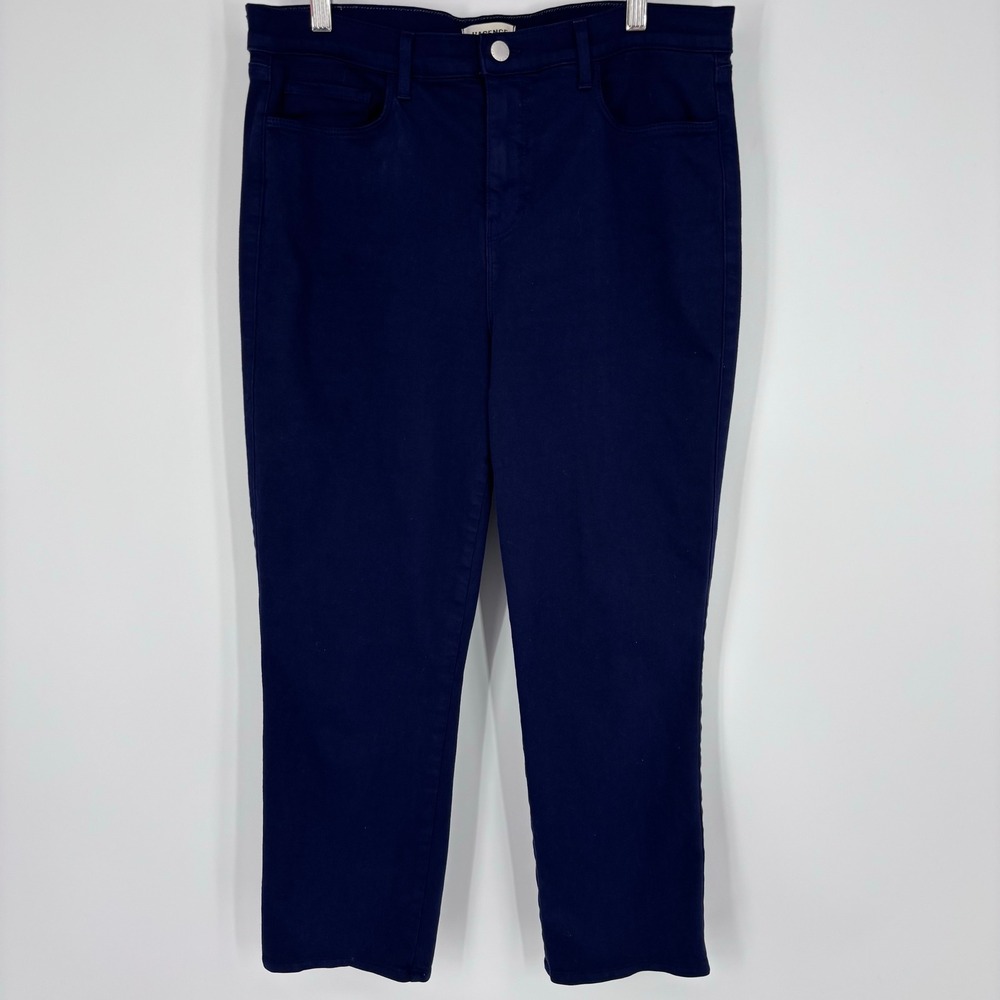 L'AGENCE Alexia High Rise Slim Crop Pants Women Size 32 Midnight Blue USA Made